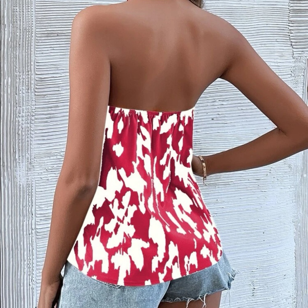 Boho leopard print open back halter top rust brown - Picture 6 of 16